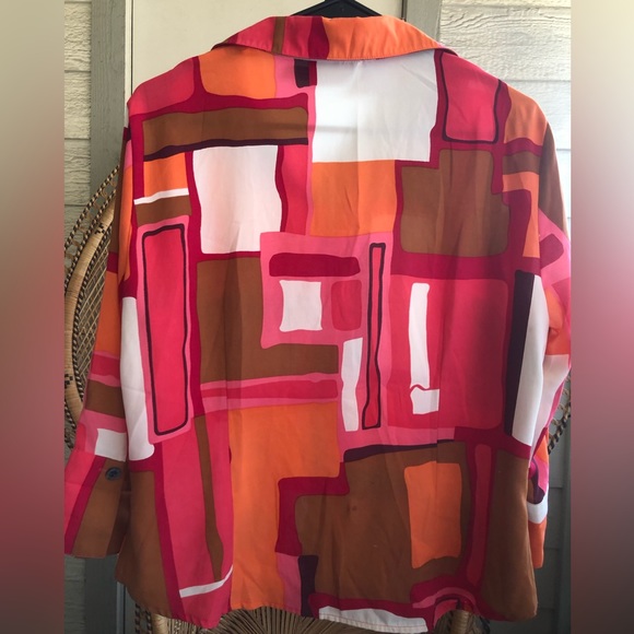 Vintage Geometric Funky Retro Kathy Che Button Up Long Sleeve Top Size 12 - Picture 2 of 7